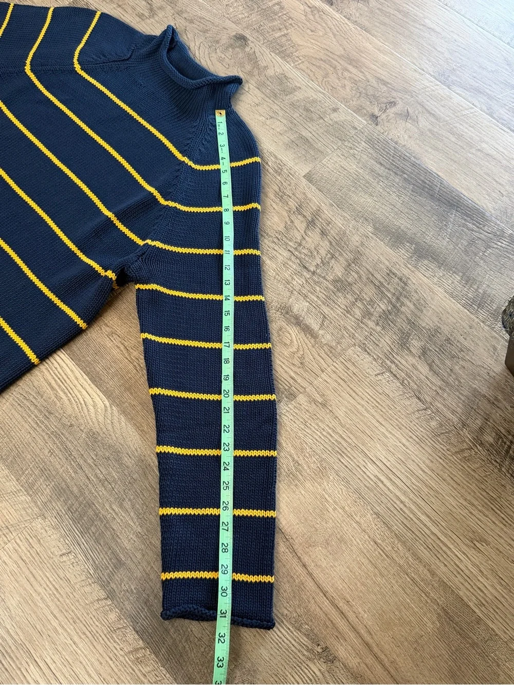 J. Crew Navy Blue and Yellow Striped Turtleneck Sweater